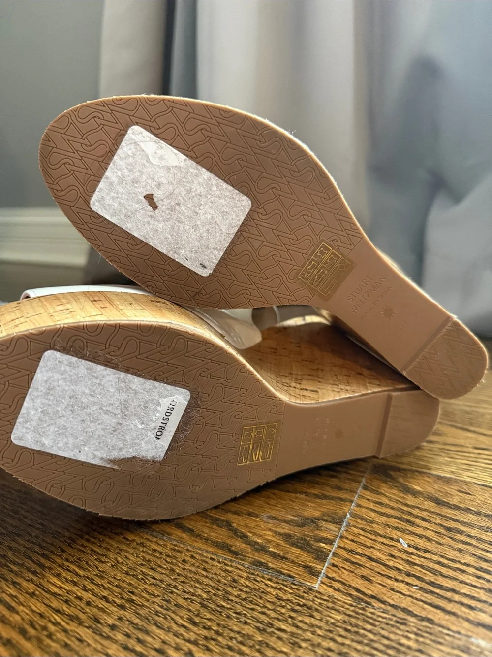 Stuart Weitzman White Patent Cork Wedge Slingbacks - Picture 4 of 5